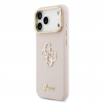 GUESS PU tekstuuriga 4G logo alus kaameraraamiga kest iPhone'i 17 Pro Max jaoks / Roosa
