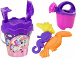LEAN Toys Sand Set, Bucket, Shovel, Rake, Watering Can, Purple Unicorn