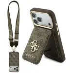GUESS Case 4G rahakoti ja ripmaga MagSafe do iPhone 18 Pro / 17 Pro pruun