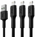 GREEN CELL 3x Apple Lightning kiiretoetuskaabel valge LED taustvalgusega 2m