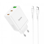Hoco telefonilaadija 2 x USB-C + USB-A QC3.0 PD 3A 35W + USB-C to Lightning kaabel N33 valge