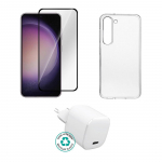 eSTUFF Kit for Samsung Galaxy S23. Charger, Cover, Glass. Brown