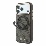 GUESS PU 4G Ring Stand MagSafe korpus iPhone 18 Pro Max telefonile, pruun