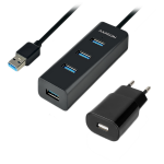 AXAGON HUE-S2BP 4x USB 3.0 laadimisjaam 1,2 m kaabliga, MicroUSB laadimine, koos vahelduvvooluadapteriga