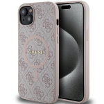 GUESS GUHMP14SG4GFRP iPhone 14 / 15 / 13 6.1" rowy / roosa kvakaaneline 4G Collection nahast metallist logo MagSafe