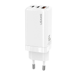 USAMS ad. siec. MT 2xUSB-C+USB GaN 65W T33 PD (ainult pea) Kiirlaadimine biay/valge CC110TC02 (US-CC110)
