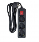 MicroConnect 3-way Schuko Power Strip on/off switch 5M, Black