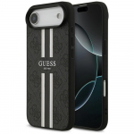 GUESS Etui 4G trkitud triibud MagSafe iPhone'ile 17 Air, must
