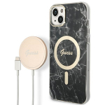GUESS Zestaw GUBPP14SHMEACSK Case+ Laadija iPhone 14 / 15 / 13 6,1" tarny/must kva korpus Marble MagSafe