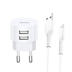 USAMS ad. siec. 2xUSB T20 2,1A lightnin g biay/white round Fast Charging XTXLOGT1804