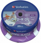 Verbatim Blank DVD+R DL 8.5GB Double Layer 8x AZO Wide Printable non ID 25 Pack Spindle