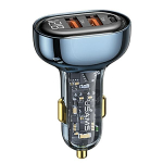 USAMS ad. sam. 2xUSB+1xUSB-C 125W kiirlaadimine lbipaistev sinine CC158CC02 (US-CC158)