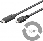 MicroConnect USB-C to USB2.0 Micro B 1M Black, for synching and