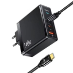 USAMS Vrgu laadimine. 2xUSB-C+1xUSB T52 PD140W PD kiirlaadimine US-CC168 + U82 USB-C/USB-C kaabel US-SJ581 240W must/must UM-seeria UMXLOGTC01