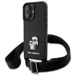 Karl Lagerfeld KLHCP16SSAKCPBK iPhone 16 6.1" tarna/must hardcase Saffiano Karl AND Choupette metallist Pin CBDY rihma