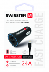 Swissten Autolaadija 12 - 24V / 1A + 2.1A + Lightning andmejuhe 1.2m
