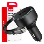 Amio -04370 auto laadija | 60W | USB-C, Lightning | koos kaasasoleva sissetirgatava USB-C ja Lightning-juutega