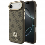 GUESS iPhone'i 17 Air kest, hildub MagSafe'iga GUHMP17MP4GRMDEW (nahk PU, 4G Strass logo), pruun