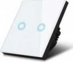 Maclean Touch light switch, double, glass, white with round