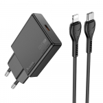 Hoco Slim USB C QC PD 30W laadija + USB C Lightning kaabel N37 must