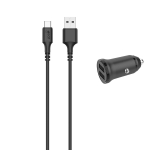 Gear Laadija 12-24V 2xUSB 3.4A Must USB-C kaabel 2.0 1m