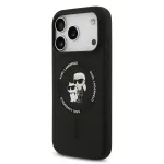 Karl Lagerfeld Liquid Silicone Karl ja Choupette MagSafe korpus iPhone 18 Pro Max jaoks, Must