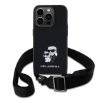 Karl Lagerfeld Saffiano Karl ja Choupette crossbody-mbriskarp metallrihmaga iPhone 15 Pro jaoks / must