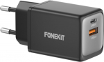 FoneKit GaN PD 48W elektri laadija, USB-C + USB-A, must