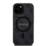 GUESS PU-nahast 4G vrvilise ringiga MagSafe-kruviga mbris iPhone 15 jaoks / Must