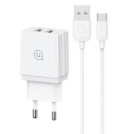 USAMS ad. siec. 2xUSB-A + kabel USB-C/ USB-A kiirlaadimise biay/valge seeria HC HCXLTZ03