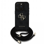 GUESS PU 4G Metallist Logo Risti-rihmaga Kaane iPhone'ile 15 Pro Max / Must