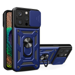 Hurtel Hybrid Armor Camshield iPhone 15 Pro Case with Kickstand and Camera Cover - Blue