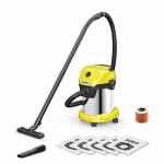 Karcher | Tolmuimeja WD 3 S V-17/4/20 + 4 FB | Mrg- ja kuivtolmuimeja | Pesufunktsioon | Mrgimismaht | Vimsus 230 W | Tolmumaht 17 L | Kollane