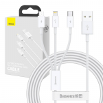 Baseus USB-kaabel 3in1 Superior Series, USB-mikro-USB / USB-C / Lightning, 3,5A, 1,2m (valge)