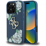 GUESS Graineeritud Roosid Big 4G logo mbris iPhone 16 Pro jaoks sinine