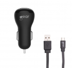 Gear Laadija 12V 2xUSB 2,4A Must MicroUSB Kaabel 1m