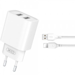 XO CE02C USB laadija 2xUSB 2.1A + Lightning kaabel 1m