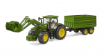 BRUDER John Deere 7R 350 mit Frontlader und Tandemachstransportanhnger (grn)