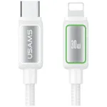 USAMS Al-Alloy SJ816 U110 RGB Kiirelaadimisega 30W USB-C-st Lightningi kaabel 1,2 m Valge