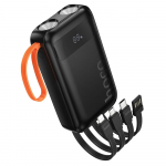 Powerbank Hoco 10000 mAh 2A sisemiste kaablitega USB A + USB C + Lightning + Micro USB ja kahetoalise valgusiga J151 must