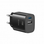 Swissten Edge Travel laadija USB-C PD 35W + USB-A QC 18W, must