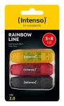 Intenso Vrviline Rainbow Line 3 tk USB-mlupulk 8 GB, USB-A 2.0, erinevad vrvid, mitmeosaline pakend