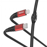 Hama rimse laadimiskaabel USB-C - Lightning 1.5m nailon must/punane