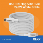 Club3D USB-C kaabel 2m/magnetiline valge CAC-3032