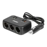 Amio Kolmteistendav pistikupesa laadija 1x USB A 1x USB C QC 4.0 12/24V 120W 80cm -04365