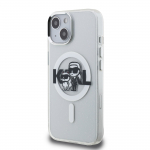 Karl Lagerfeld IML Glitter Karl ja Choupette Sketch MagSafe lekate iPhone'i 15 jaoks / lbipaistev