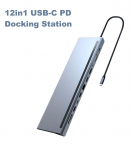 RoGer MST dokkimisjaam 12in1, USB-C to HDMI / DisplayPort / VGA / USB-C PD / 3x USB / Audio / LAN / SD / TF jaoks slearvutile