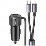 USAMS YT seeria CC287 66W 1xUSB-A 1xUSB-C autolaadija + 2in1 USB-C / vlklambi kaabel