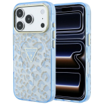 GUESS Etui IML Leopard Glitter Triangle Logo MagSafe do iPhone 18 Pro / 17 Pro sinine