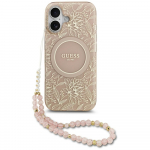 GUESS Etui IML Flowers Electro Pearl Magnet-rihm iPhone'ile 17, roosa